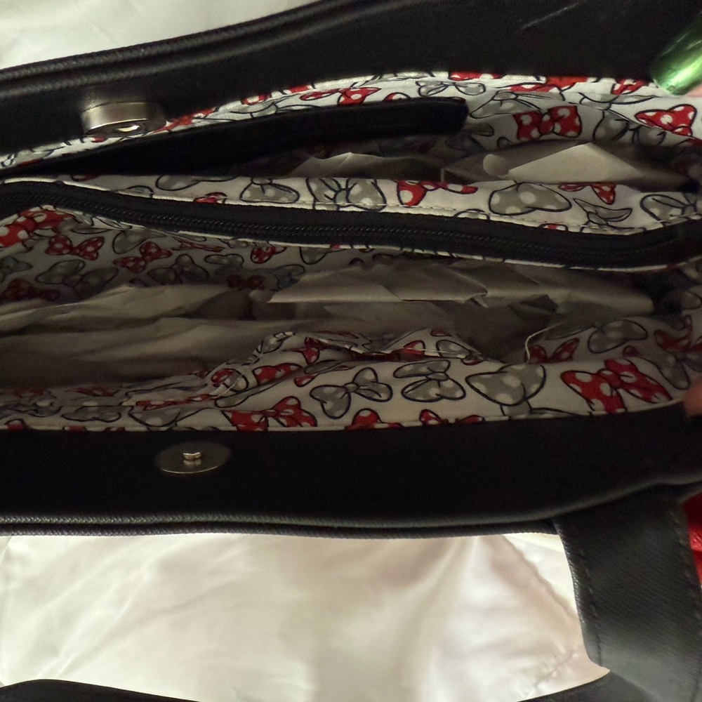 Disney Minnie Mouse Stylish Black and Red Polka Dot Bow Tote Bag - Picture 4 of 4